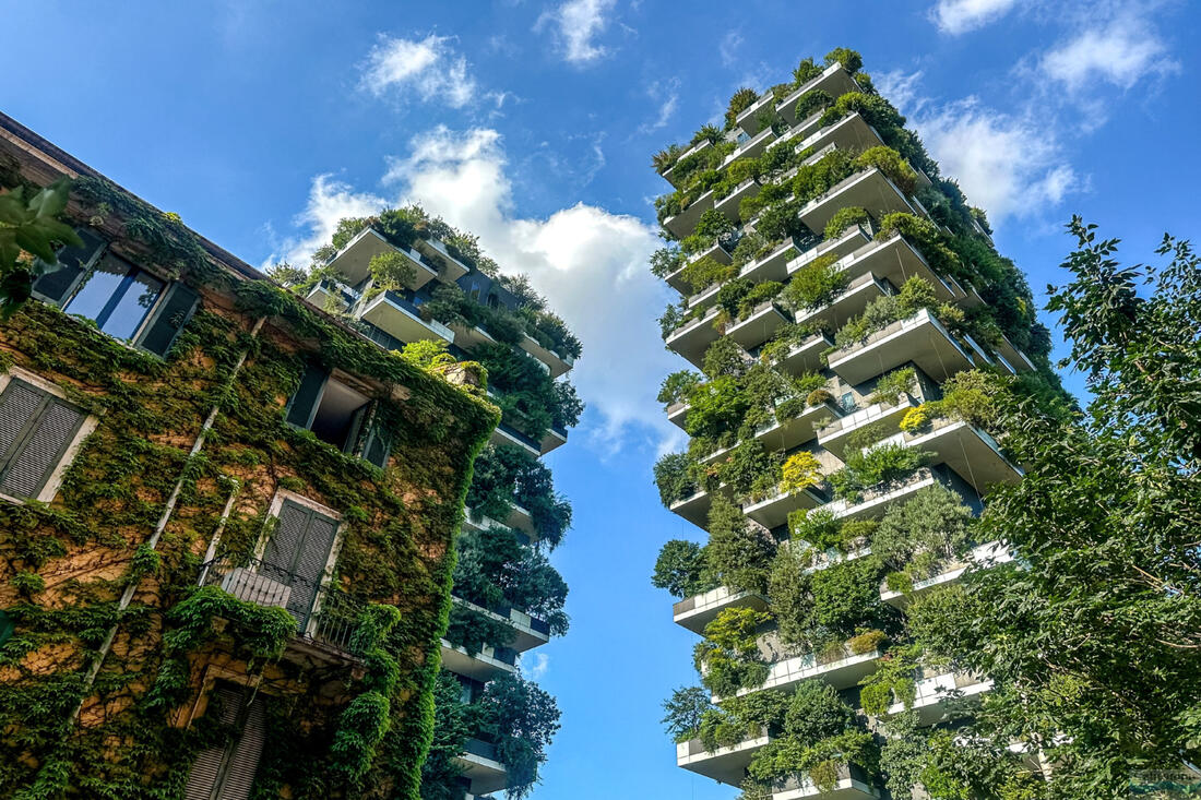 Exteriors of the Bosco Verticale residential buildings in Milan 