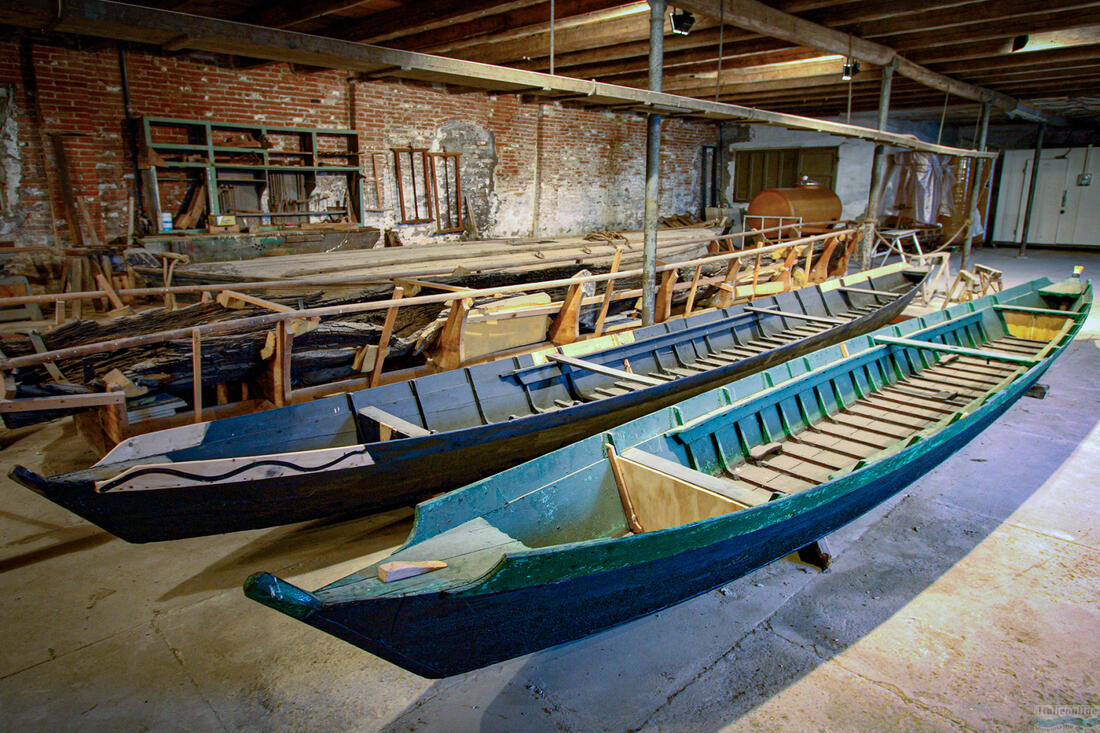 Batana boats in the museum in Comacchio