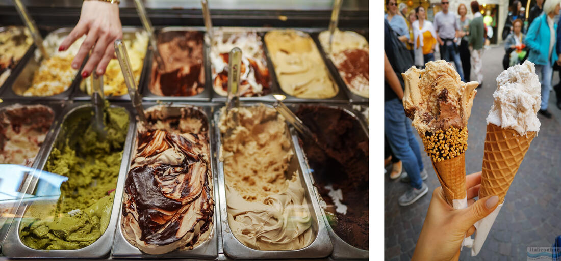 Gelatéria v Ríme, vanilková a oriešková zmrzlina